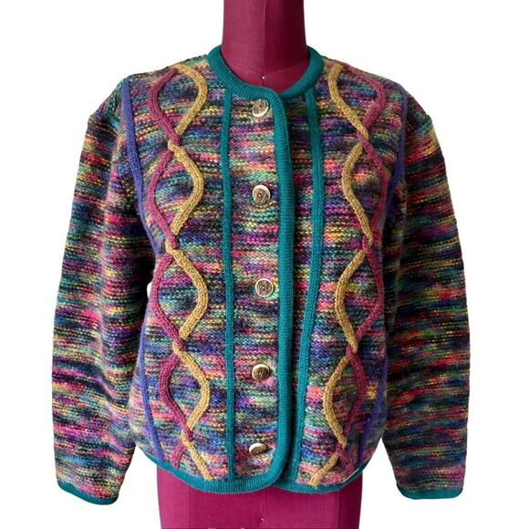 Geiger Wool Blend Button Front Cardigan size EU 40 US 10 Multicolor - Picture 1 of 10